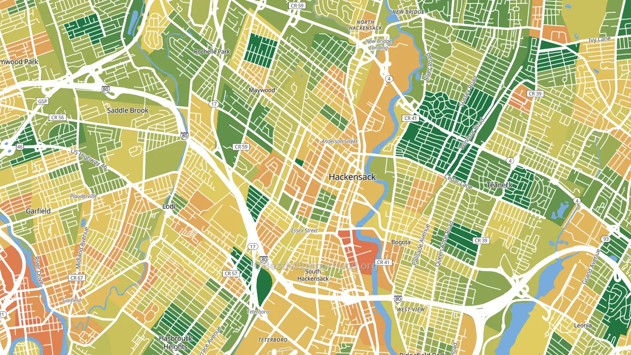 Hackensack, NJ block-group voter-turnout map