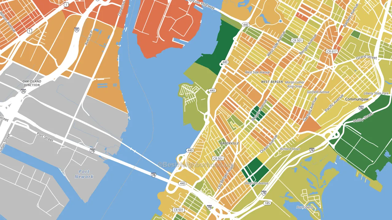 Hackensack Riverfront, Jersey City, NJ block-group voter-turnout map