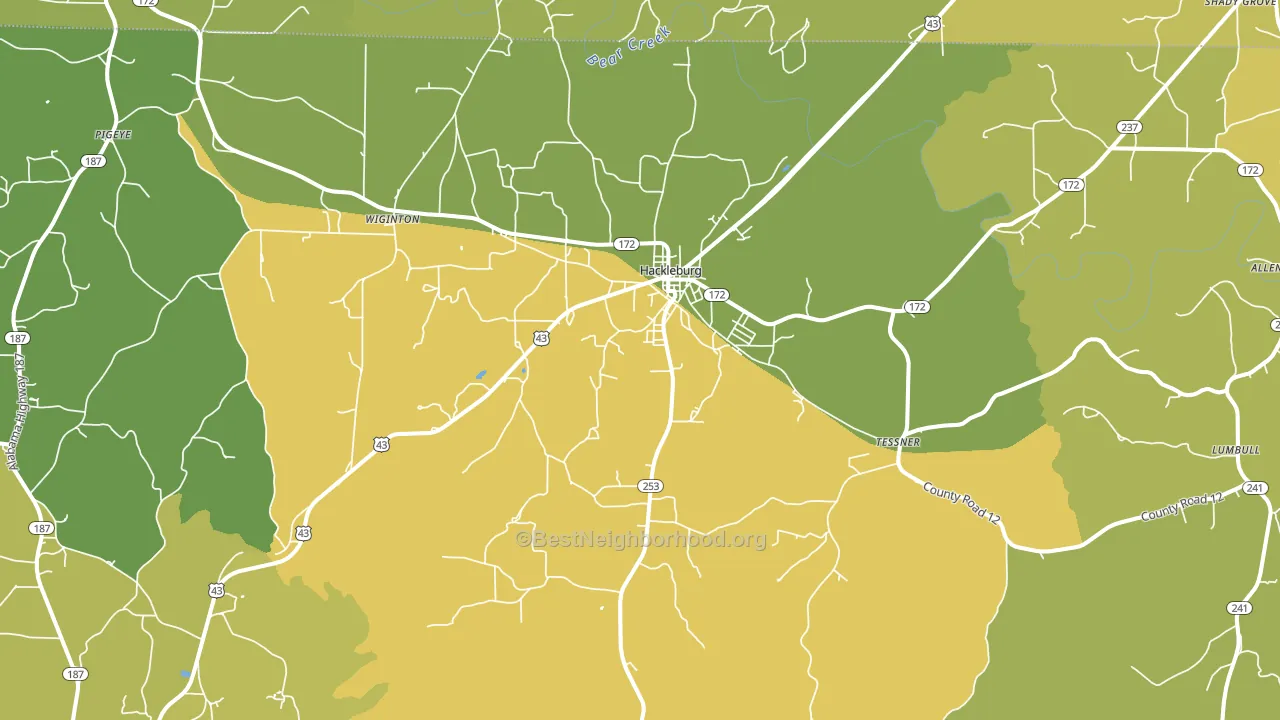 Hackleburg, AL block-group voter-turnout map