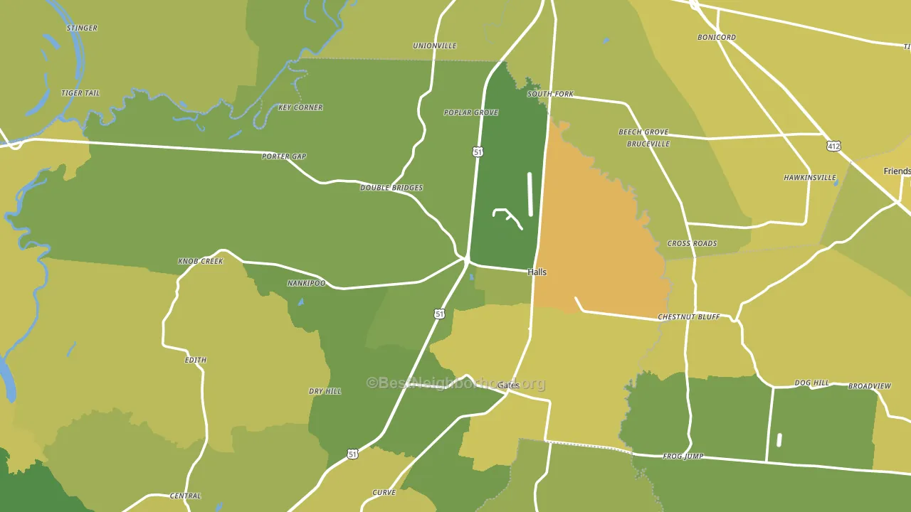 Halls, TN block-group voter-turnout map