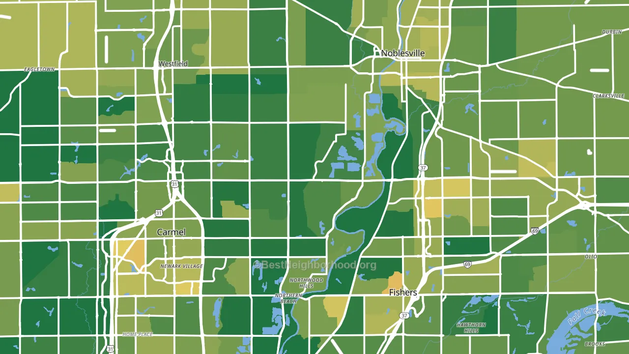 Hamilton County, IN block-group voter-turnout map