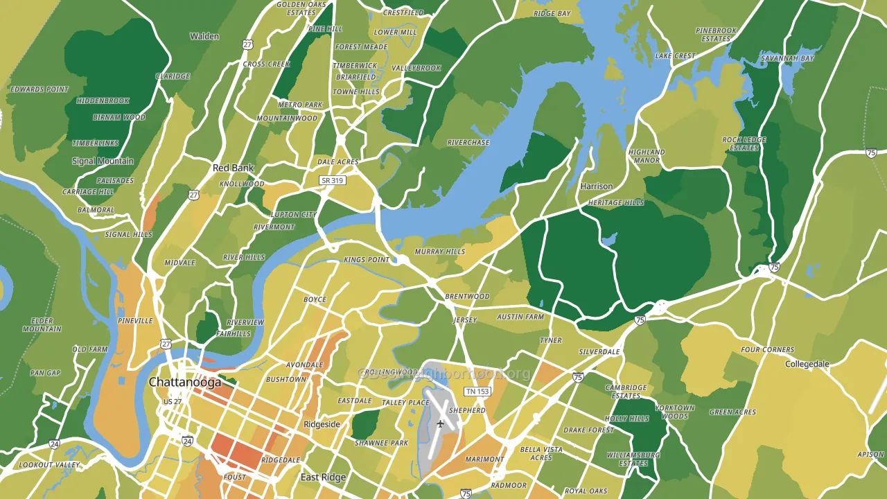 Hamilton County, TN block-group voter-turnout map