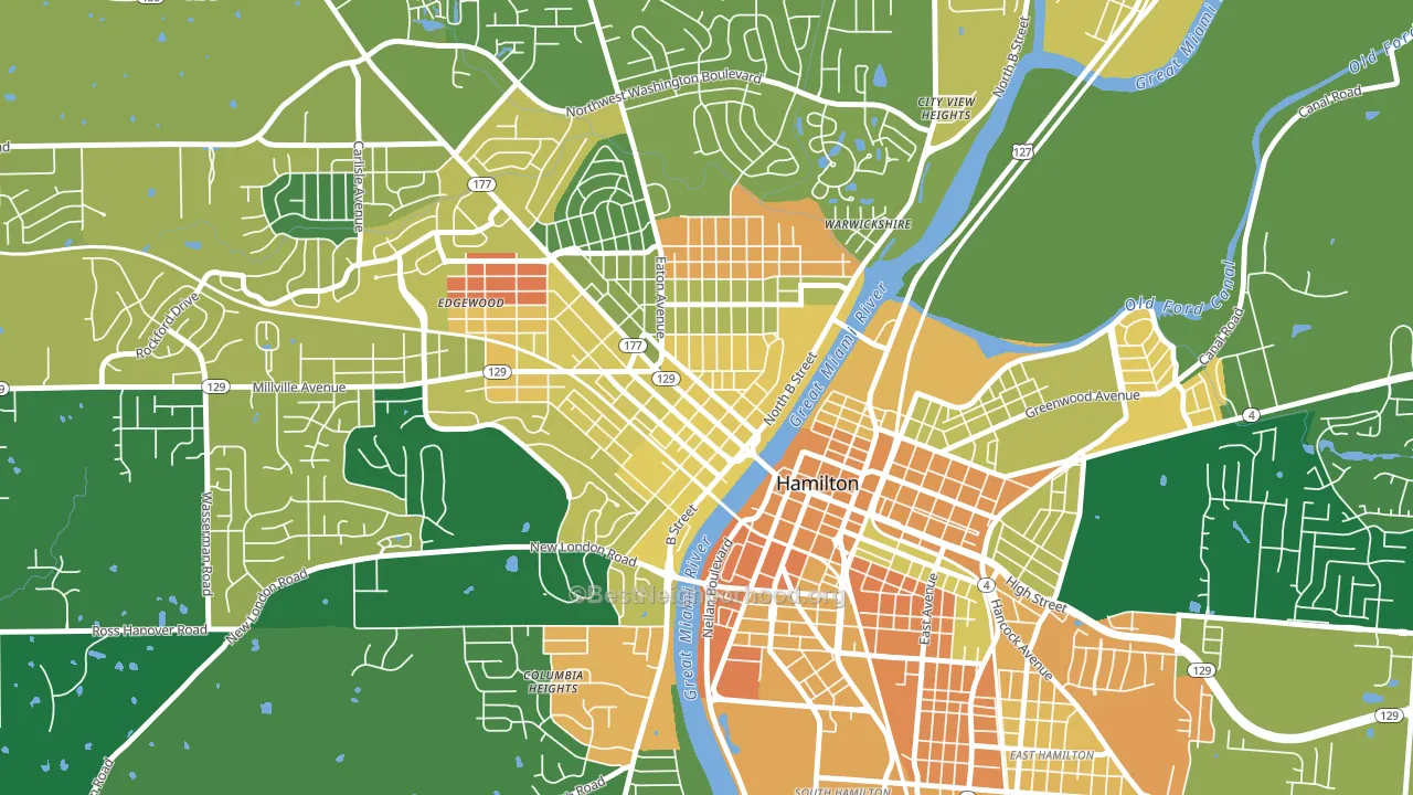 Hamilton Main Street Historic District, Hamilton, OH block-group voter-turnout map
