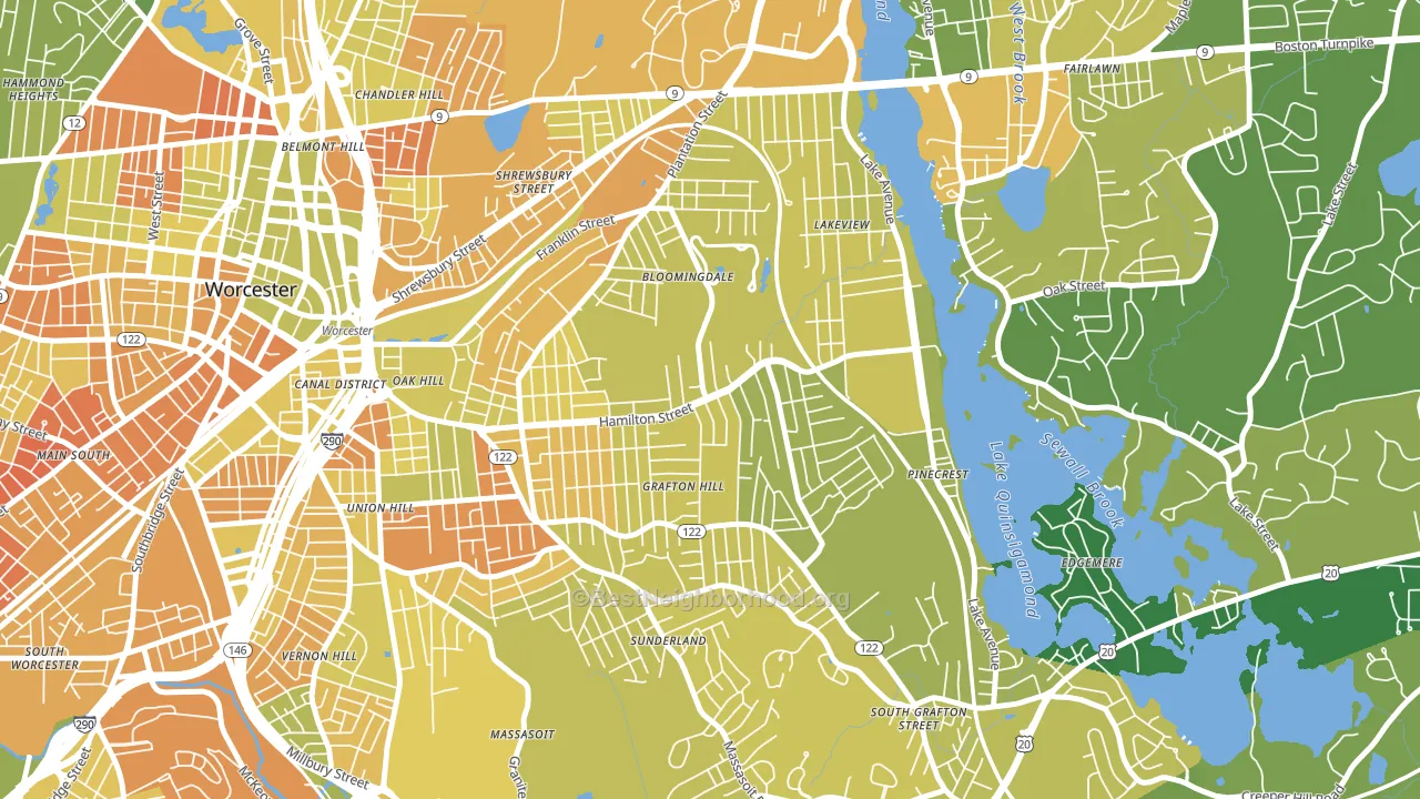 Hamilton, Worcester, MA block-group voter-turnout map