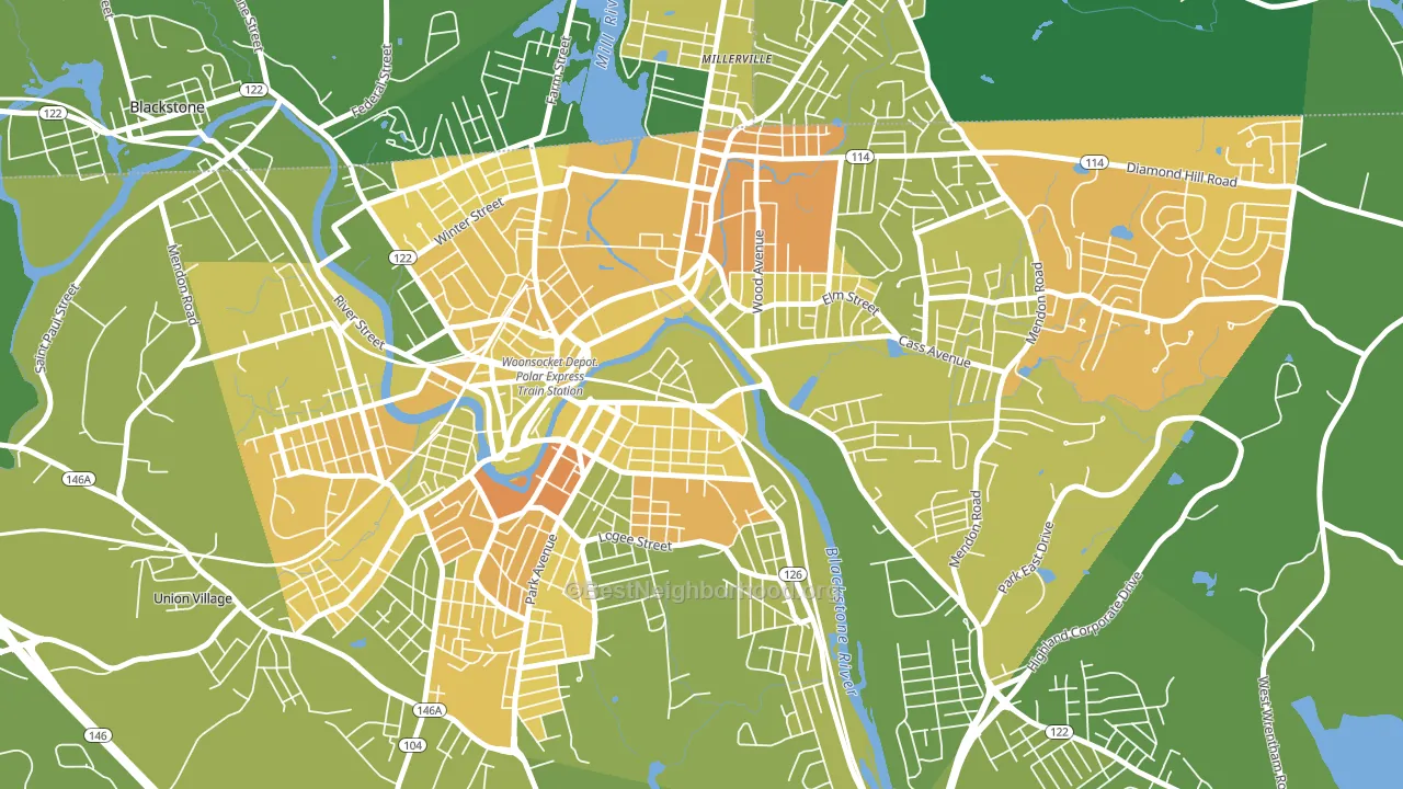 Hamlet, Woonsocket, RI block-group voter-turnout map