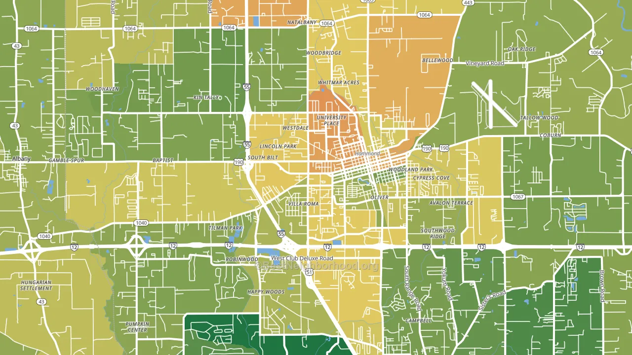 Hammond, LA block-group voter-turnout map