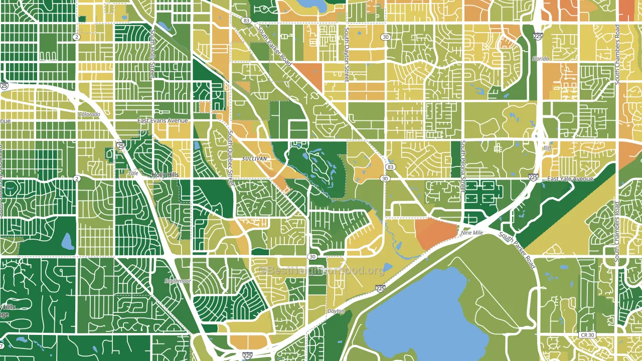 Hampden, Denver, CO block-group voter-turnout map
