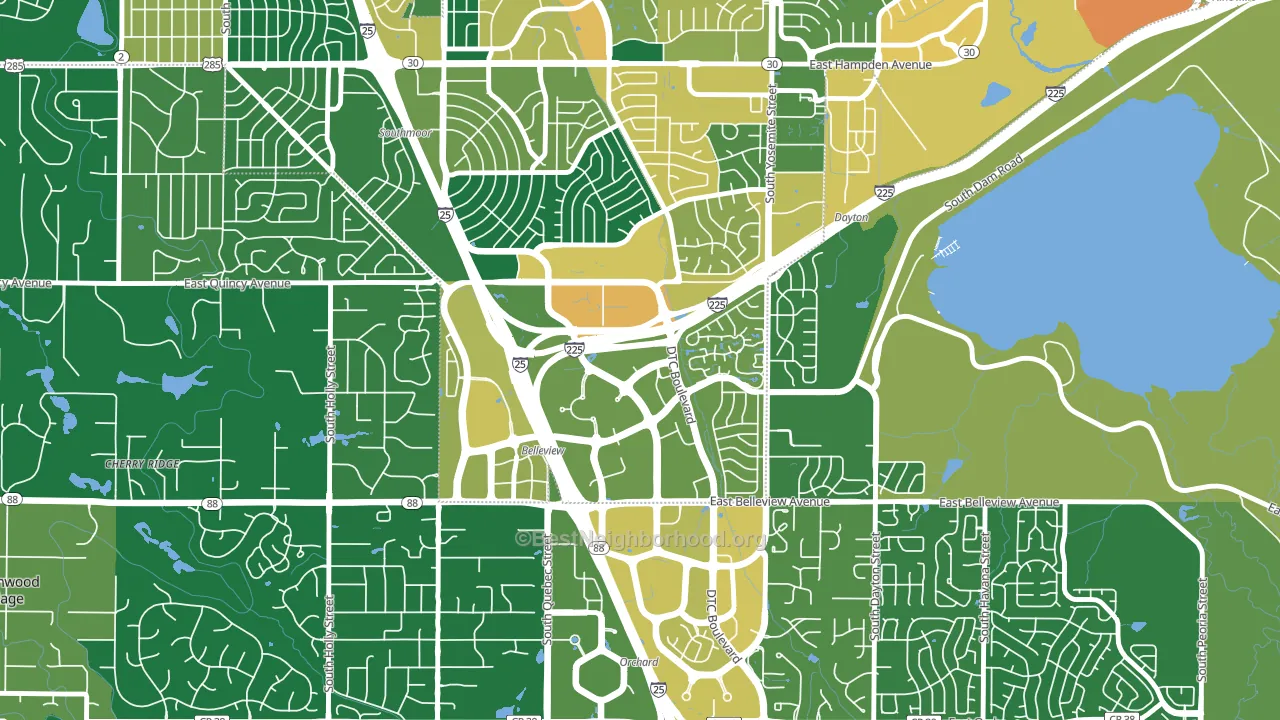 Hampden South, Denver, CO block-group voter-turnout map