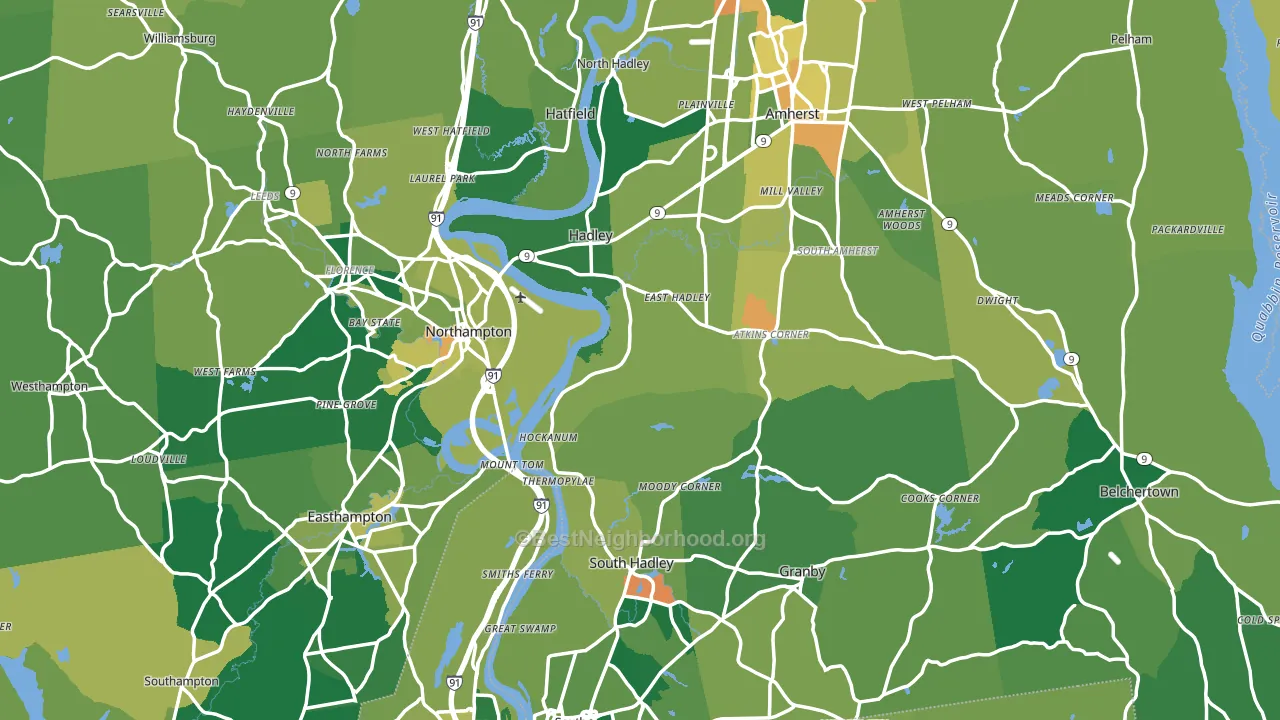 Hampshire County, MA block-group voter-turnout map