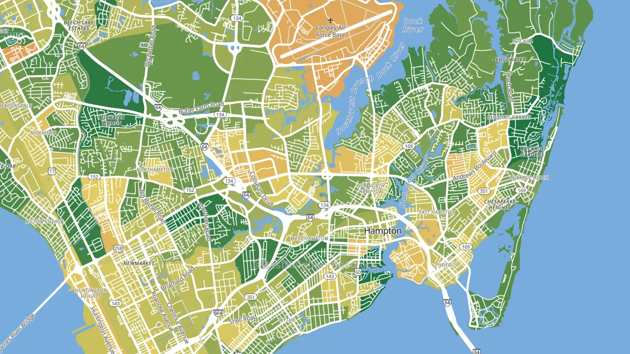 Hampton City, VA block-group voter-turnout map
