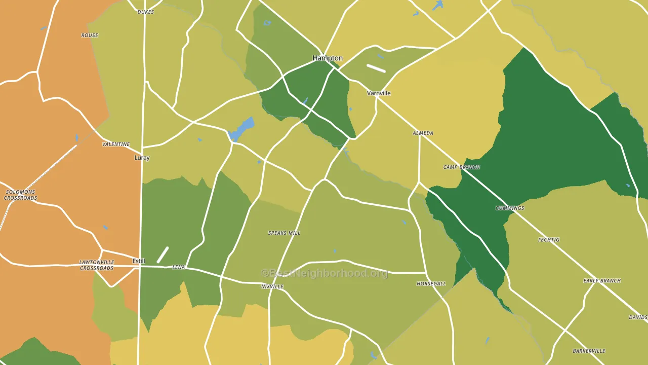 Hampton County, SC block-group voter-turnout map