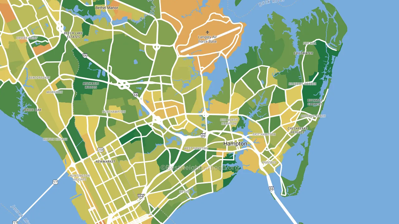 Hampton, VA block-group voter-turnout map