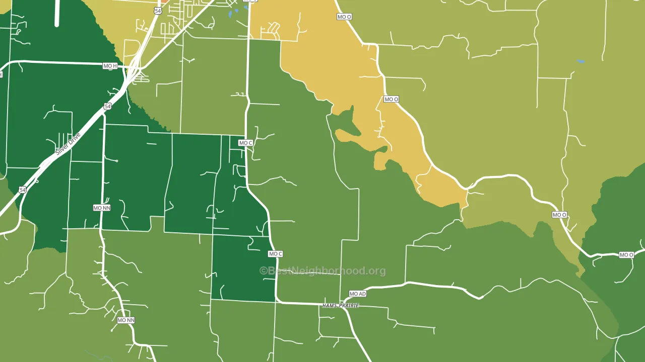 Hams Prairie, MO block-group voter-turnout map