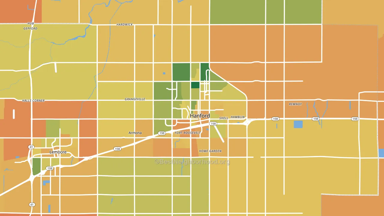 Hanford, CA block-group voter-turnout map