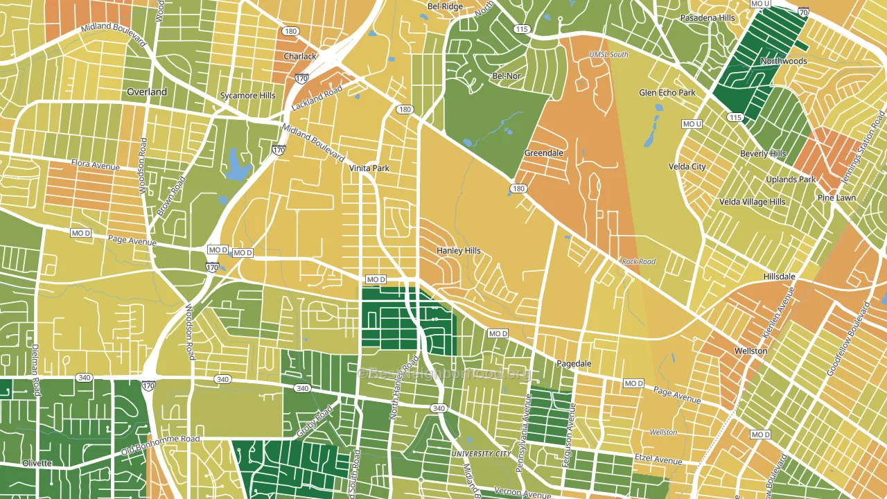 Hanley Hills, MO block-group voter-turnout map