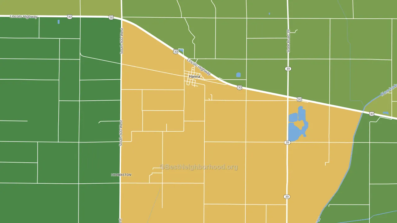 Hanna, IN block-group voter-turnout map