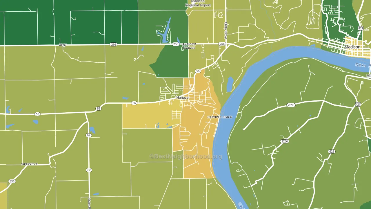 Hanover, IN block-group voter-turnout map