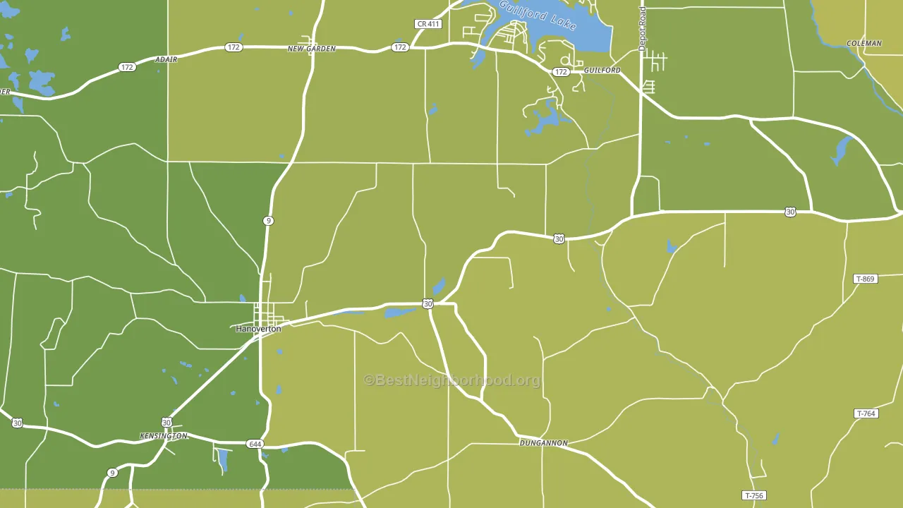 Hanoverton, OH block-group voter-turnout map