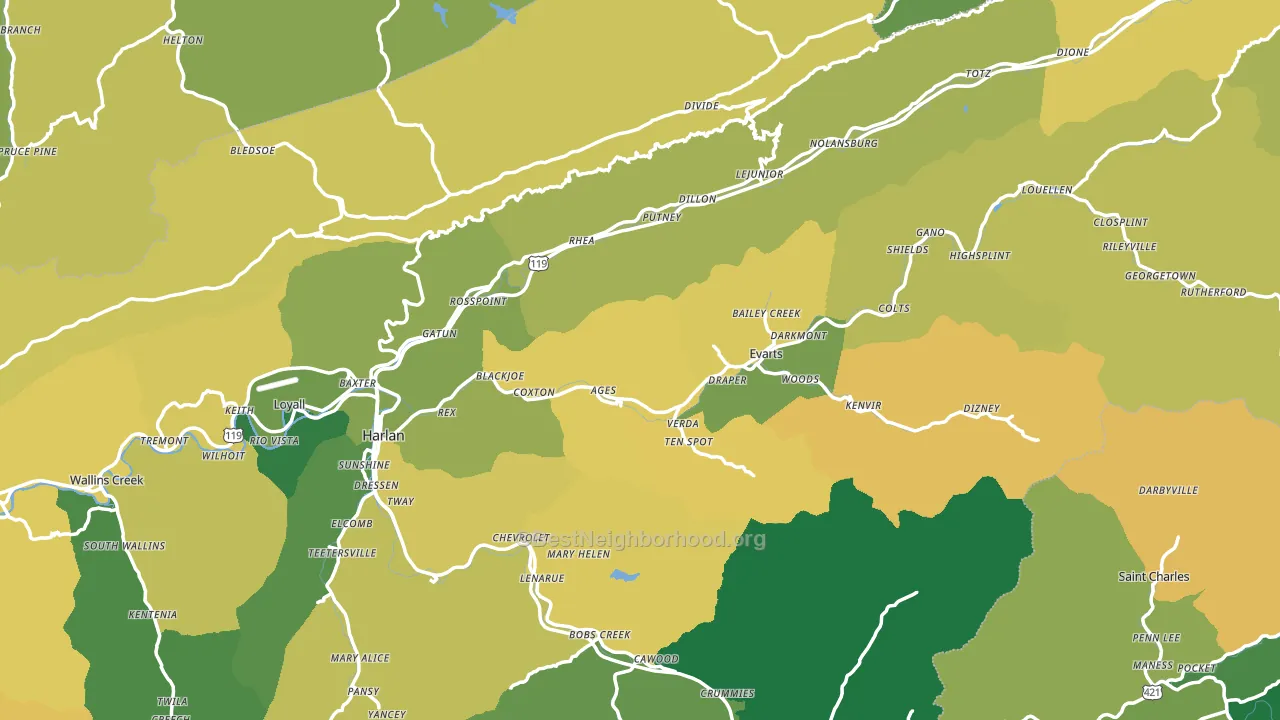 Harlan County, KY block-group voter-turnout map