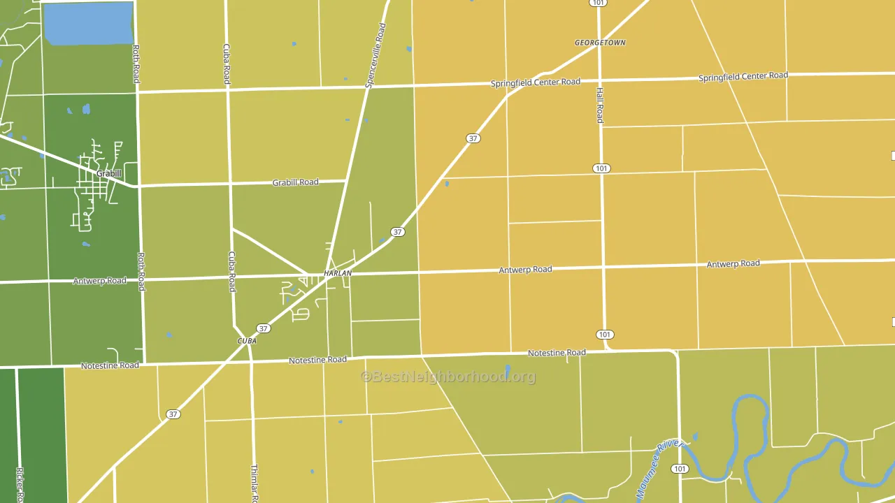 Harlan, IN block-group voter-turnout map