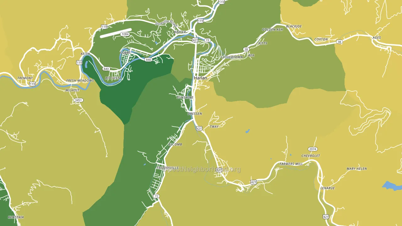 Harlan, KY block-group voter-turnout map