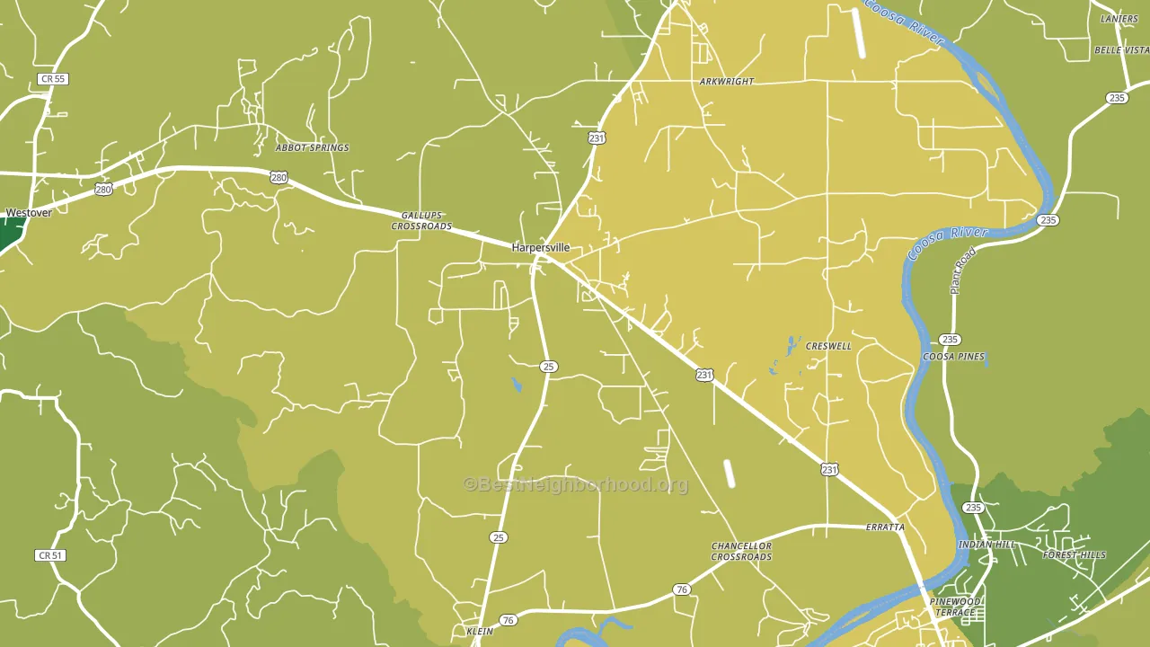 Harpersville, AL block-group voter-turnout map