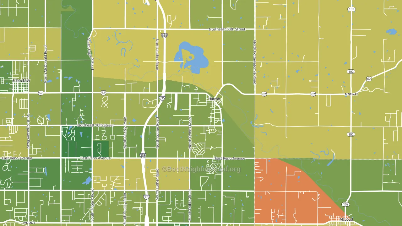 Harrah, OK block-group voter-turnout map