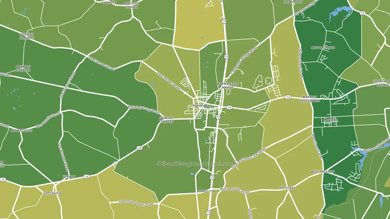 Harrington, DE block-group voter-turnout map