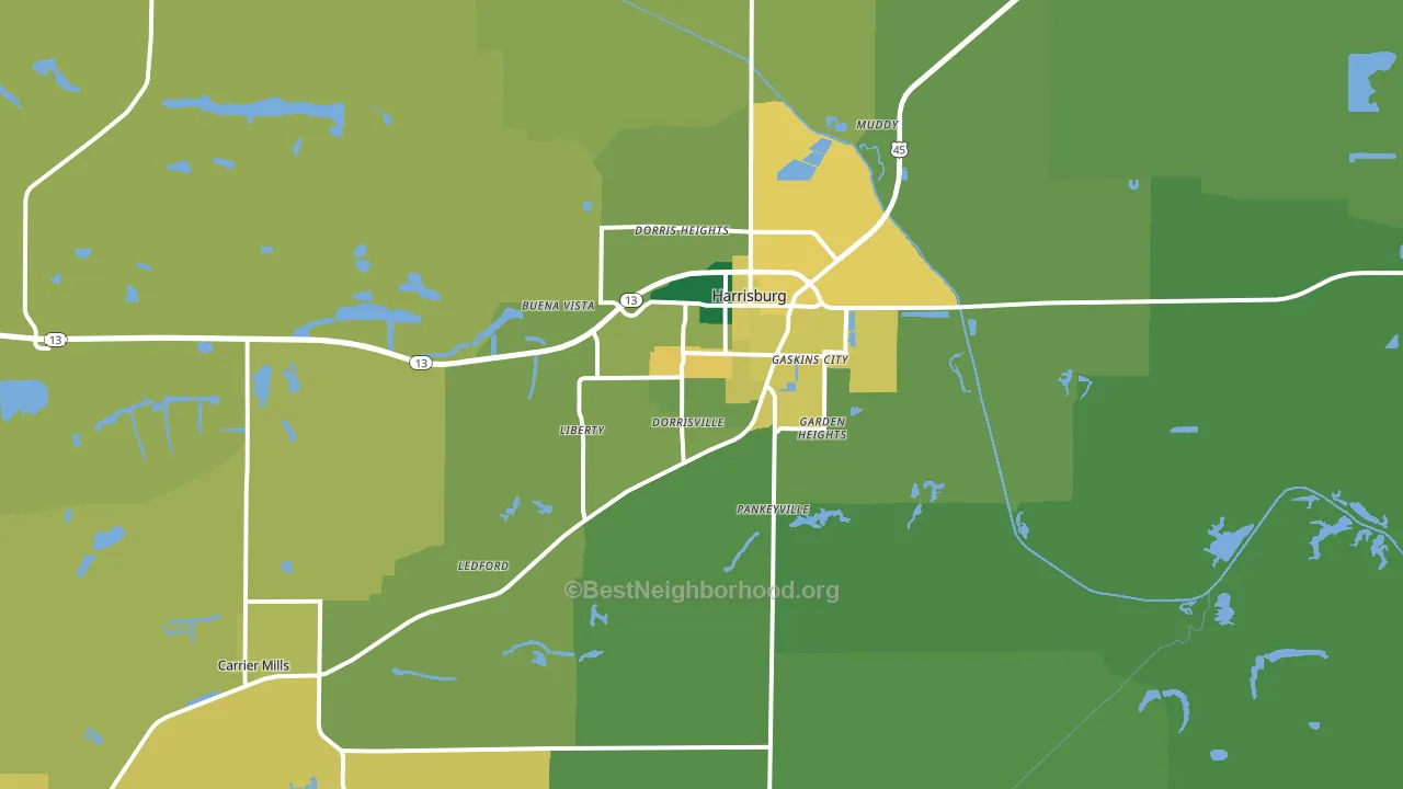 Harrisburg, IL block-group voter-turnout map