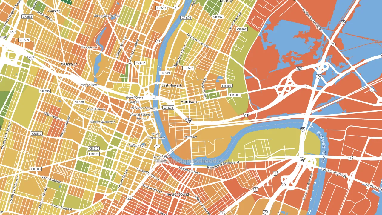Harrison, NJ block-group voter-turnout map