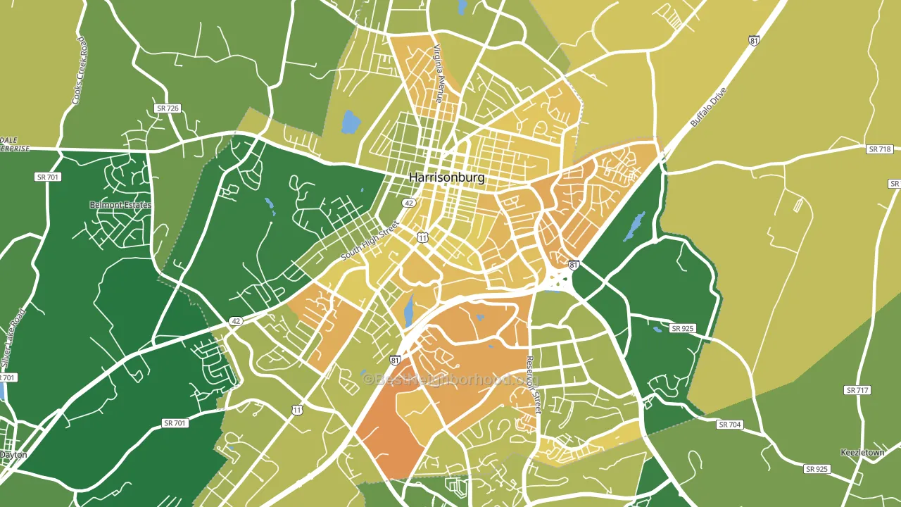 Harrisonburg City, VA block-group voter-turnout map