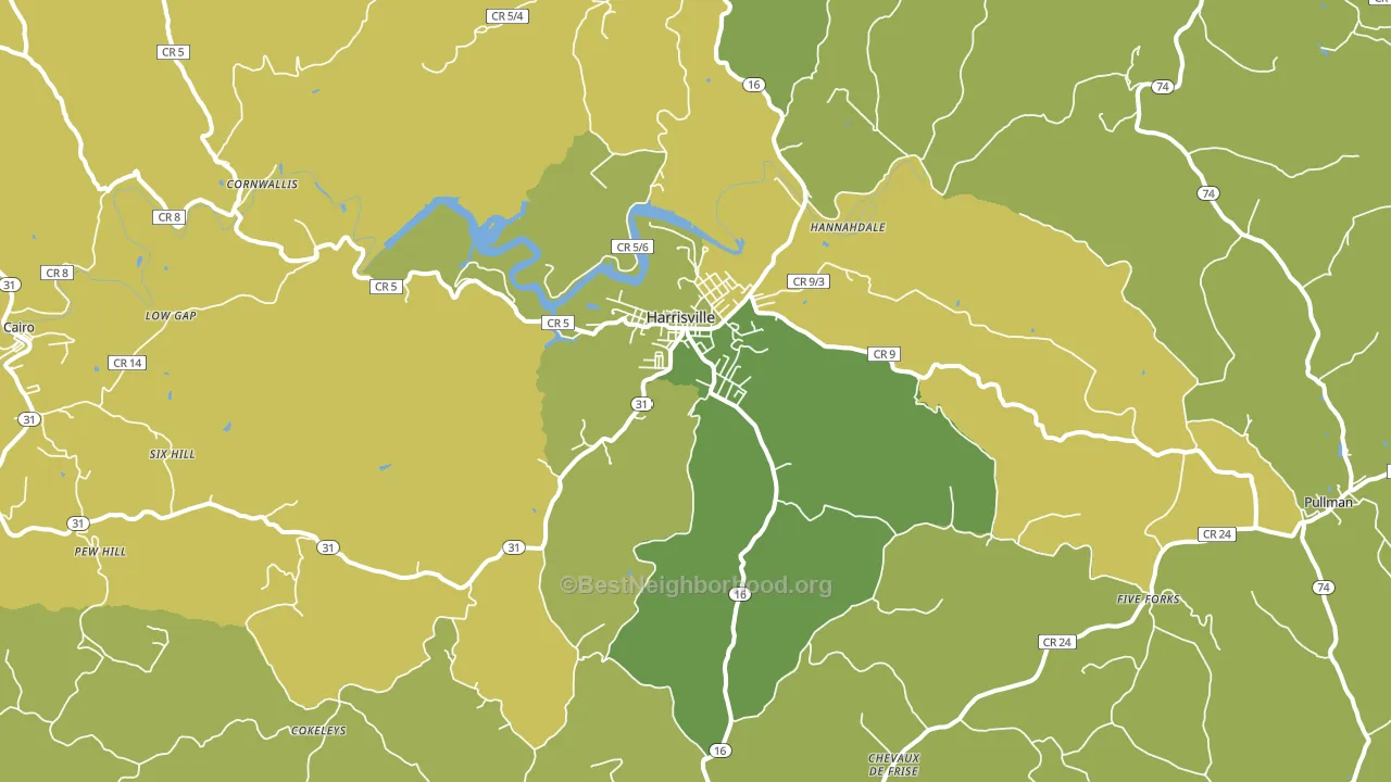 Harrisville, WV block-group voter-turnout map