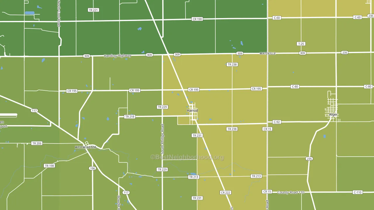 Harrod, OH block-group voter-turnout map