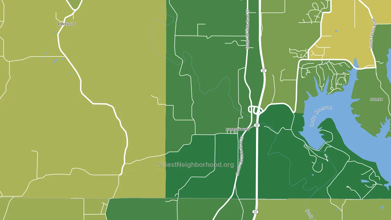 Harrodsburg, IN block-group voter-turnout map