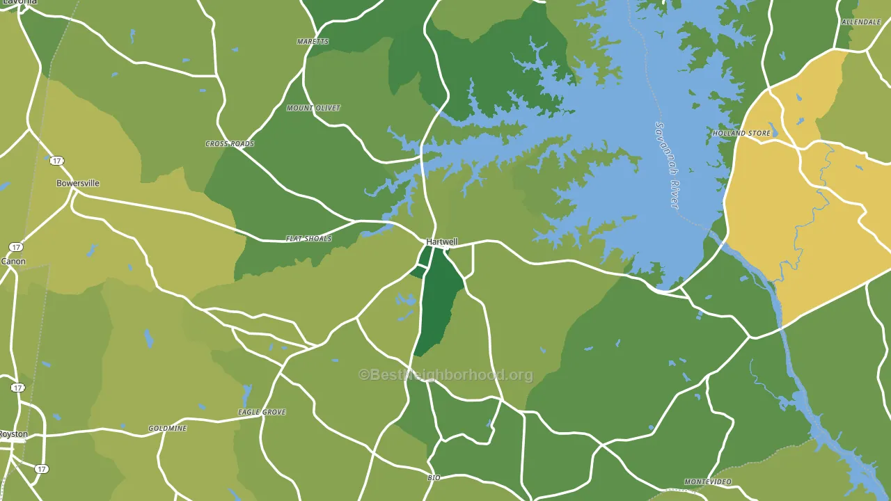 Hartwell, GA block-group voter-turnout map