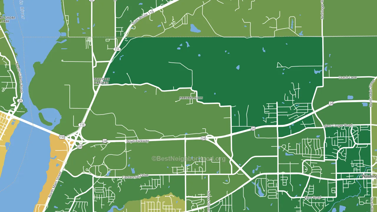 Harvard Hills, IL block-group voter-turnout map