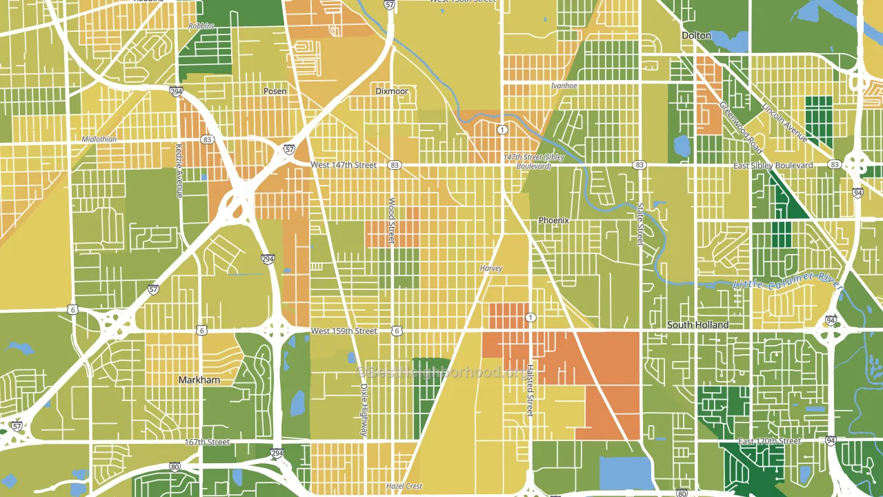 Harvey, IL block-group voter-turnout map