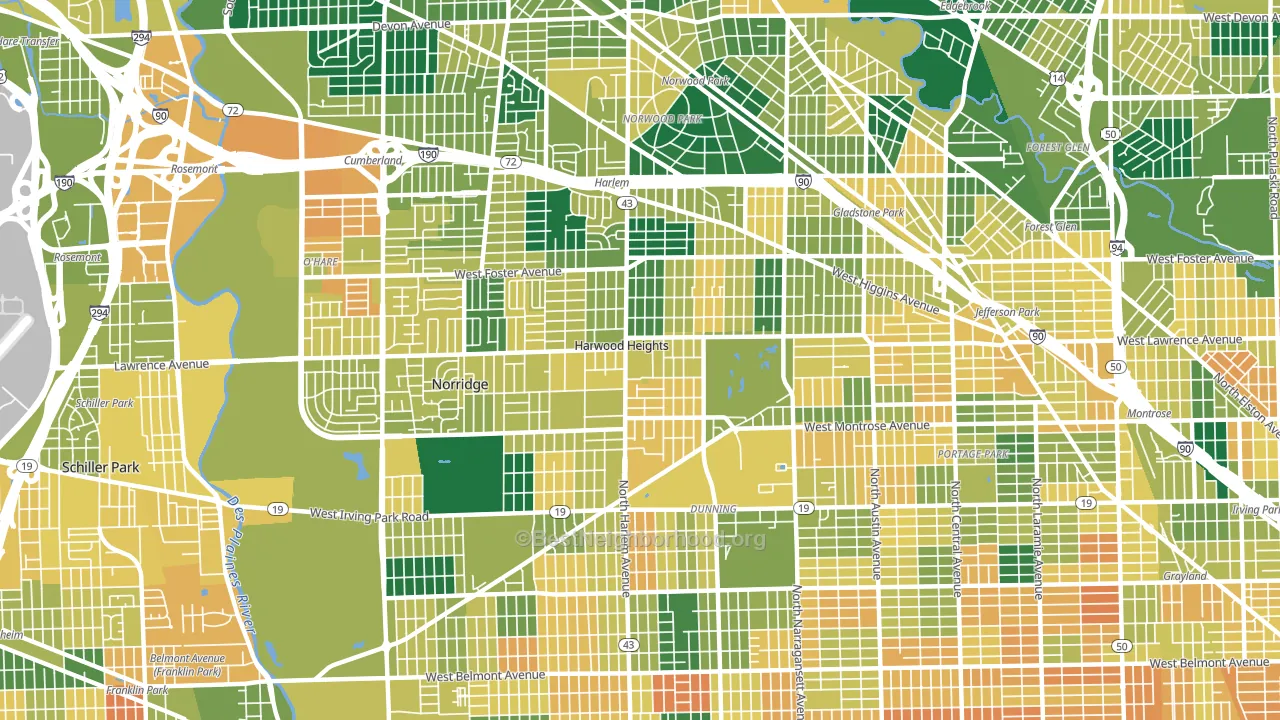 Harwood Heights, IL block-group voter-turnout map