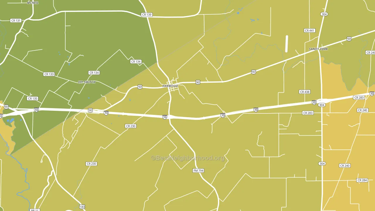 Harwood, TX block-group voter-turnout map