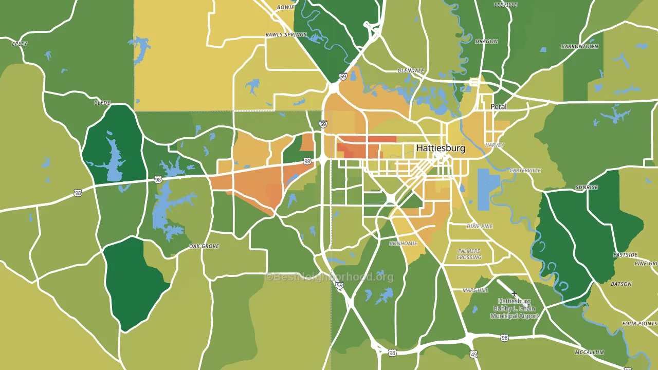 Hattiesburg, MS block-group voter-turnout map