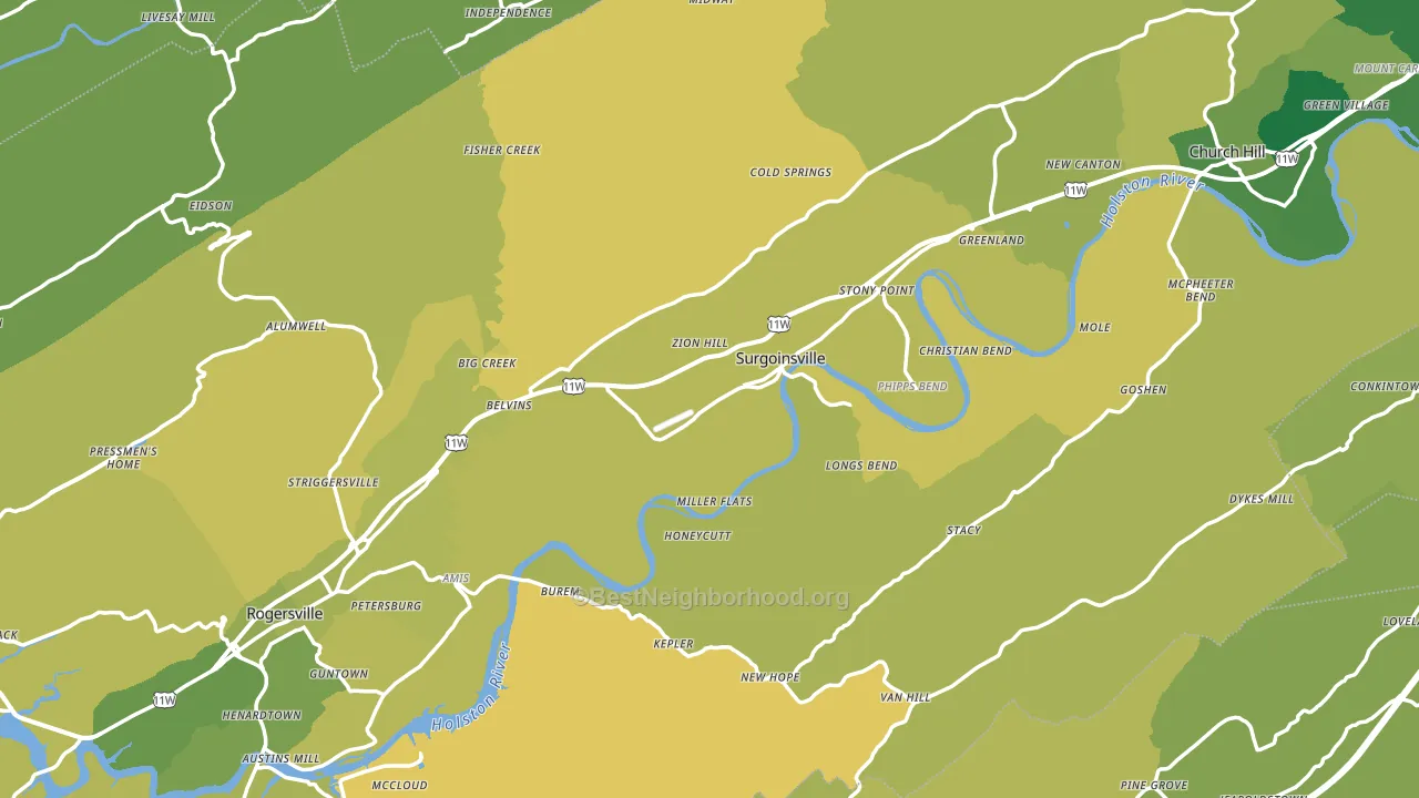 Hawkins County, TN block-group voter-turnout map