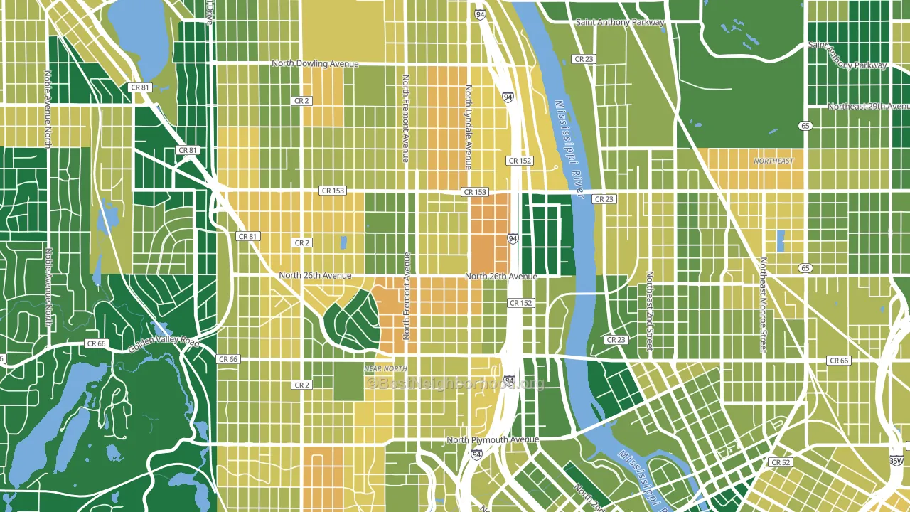 Hawthorne, Minneapolis, MN block-group voter-turnout map