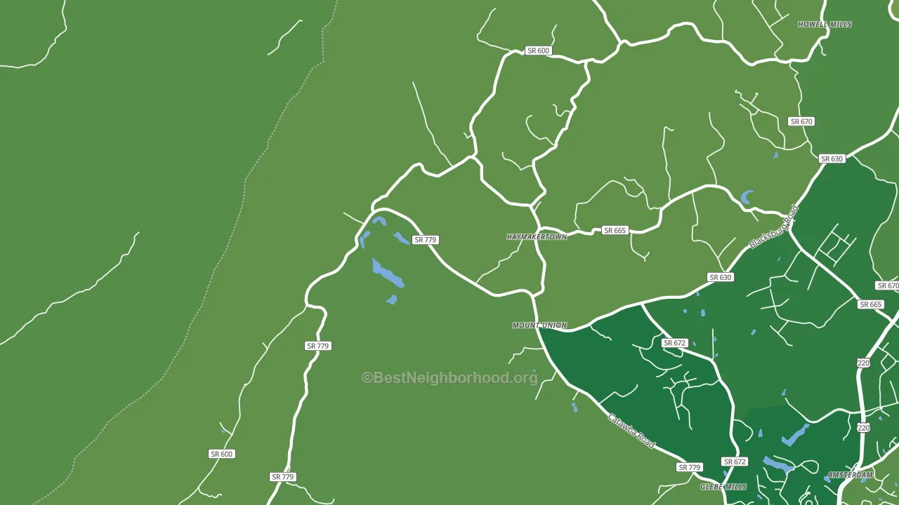 Haymakertown, VA block-group voter-turnout map