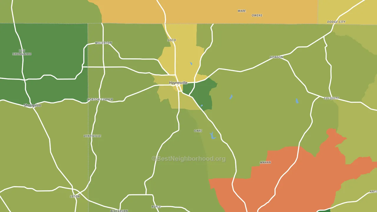 Haynesville, LA block-group voter-turnout map