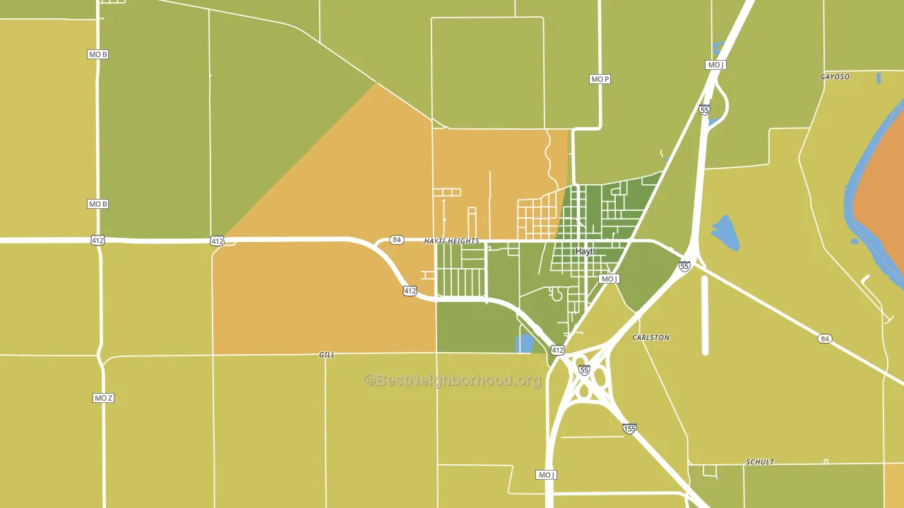 Hayti Heights, MO block-group voter-turnout map