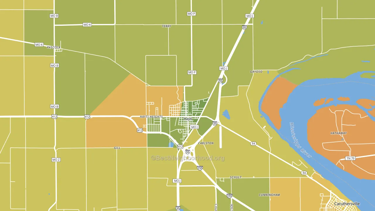 Hayti, MO block-group voter-turnout map