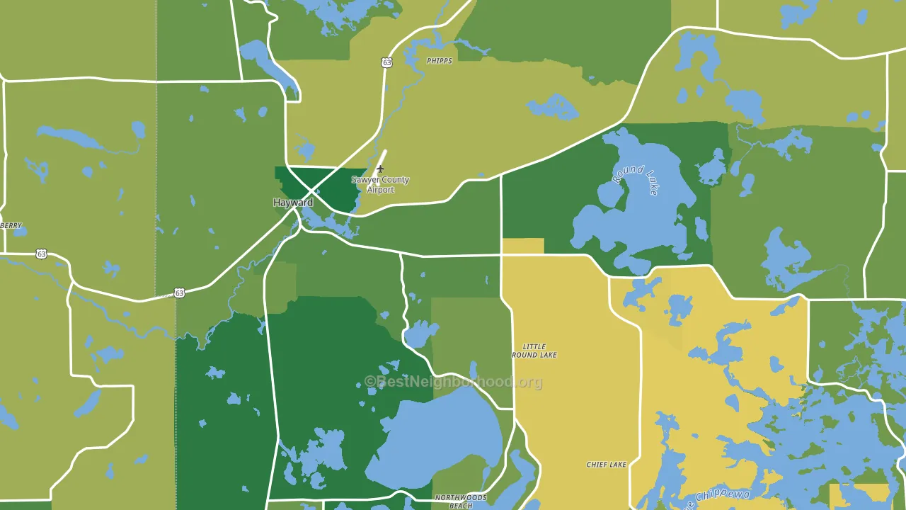 Hayward, WI block-group voter-turnout map