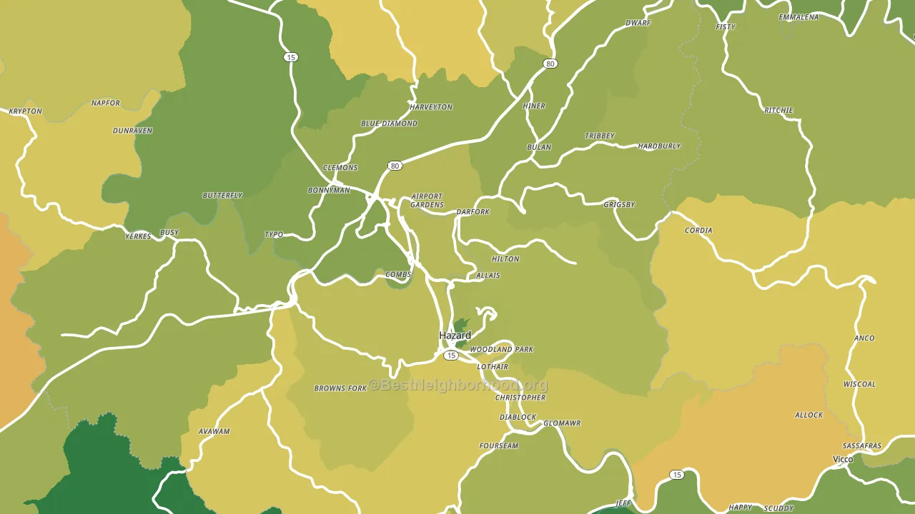 Hazard, KY block-group voter-turnout map