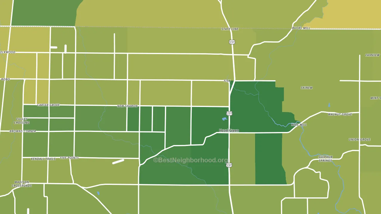 Hazel Green, AL block-group voter-turnout map