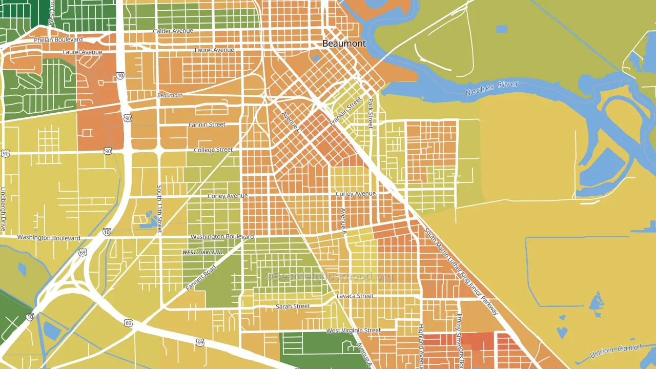 Heart of the City, Beaumont, TX block-group voter-turnout map